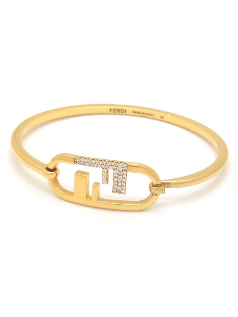 Fendi O'lock Bracelet M 15.5 Bangle Crystal Gold Polished Metal